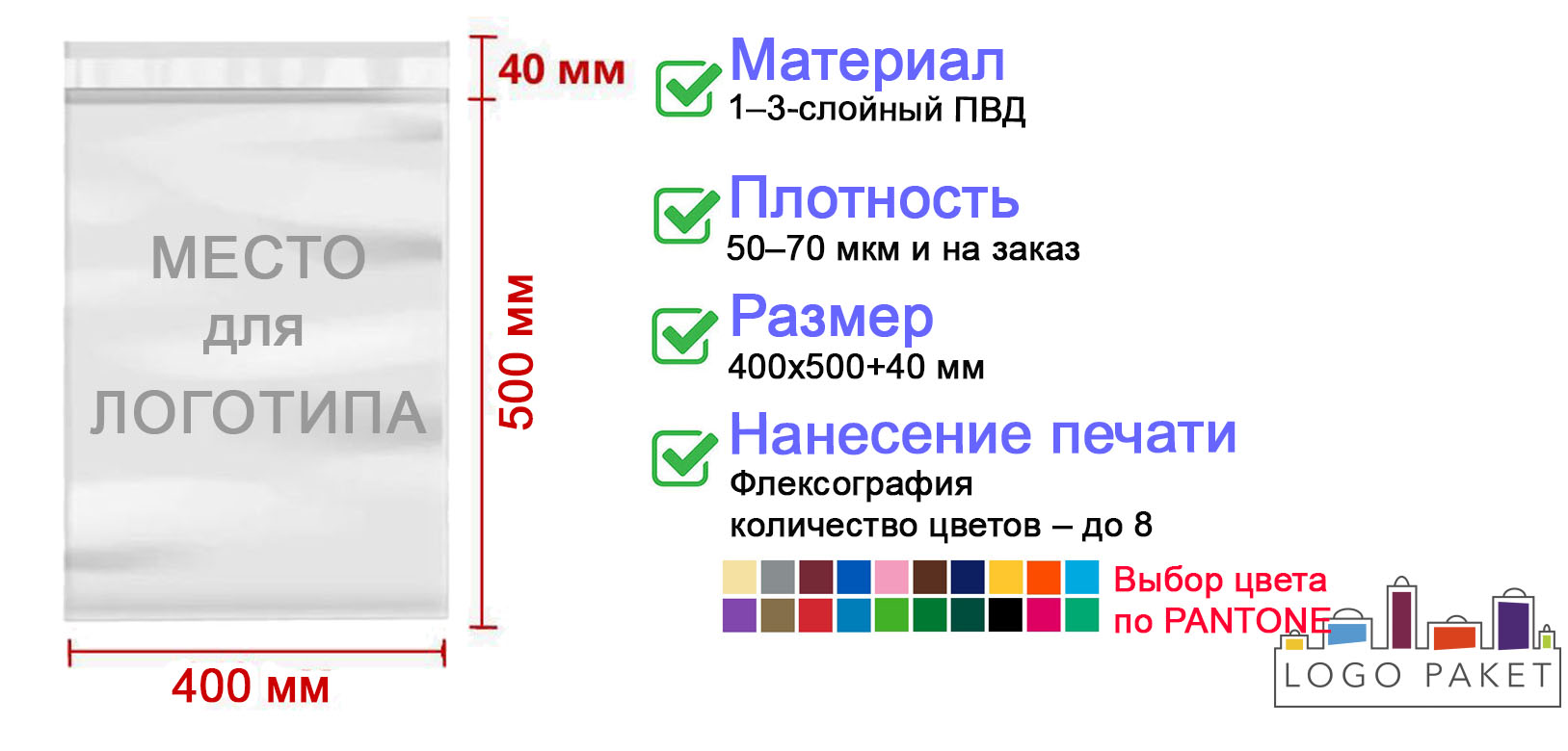 Курьерские пакеты прозрачные 400х500 инфографика